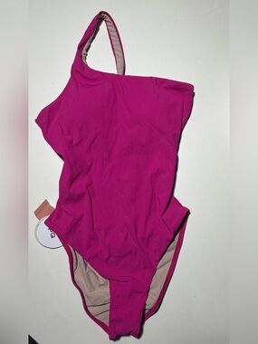 NWT. PQ Swim, Hot Pink Womens One-Shoulder One Piece Swimsuit-Small